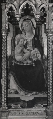 Anonimo — Baldassarre di Biagio del Firenze - sec. XV - Trittico di Greenville: Madonna con Bambino in trono — particolare